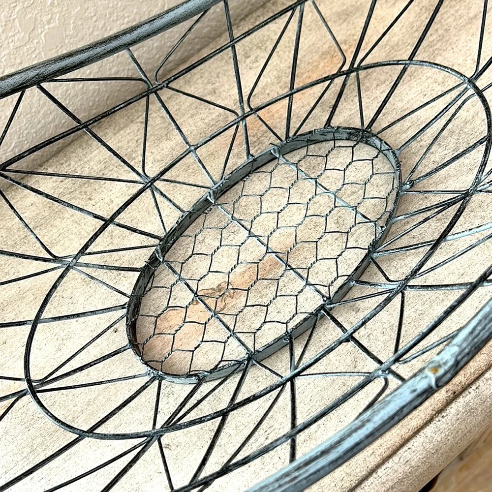 Pier 1  Boho Farmhouse large metal open metal weave oblong bowl